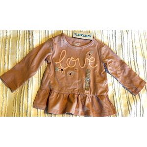 NEW! Carter's Toddler Love Long-Sleeve Peplum Top NWT Pink Embroidered Size 12M